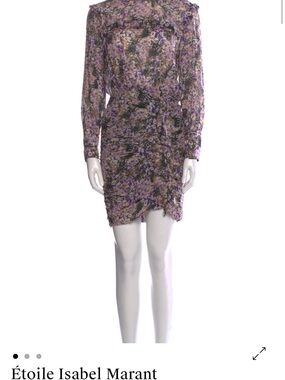 Isabel Marant Purple and Cream Floral Long-Sleeve Mini Dress